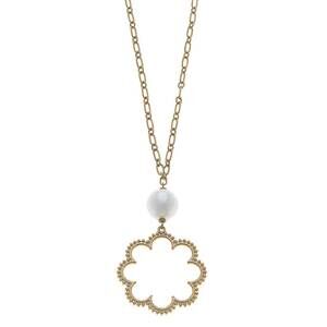 NEW CANVAS STYLE women's belle studded flower & pearl necklace in worn gold